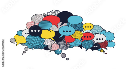 Diverse speech bubbles forming a cloud of communication and ideas.