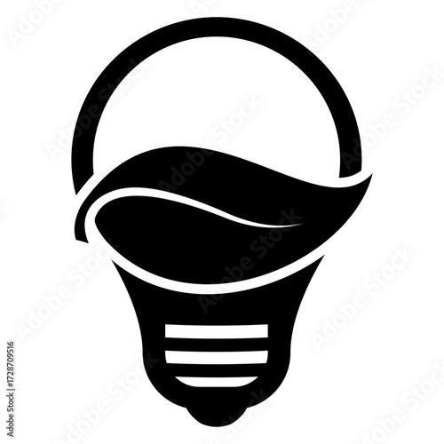 Logo energía renovable. Icono bombilla eléctrica con hoja de planta