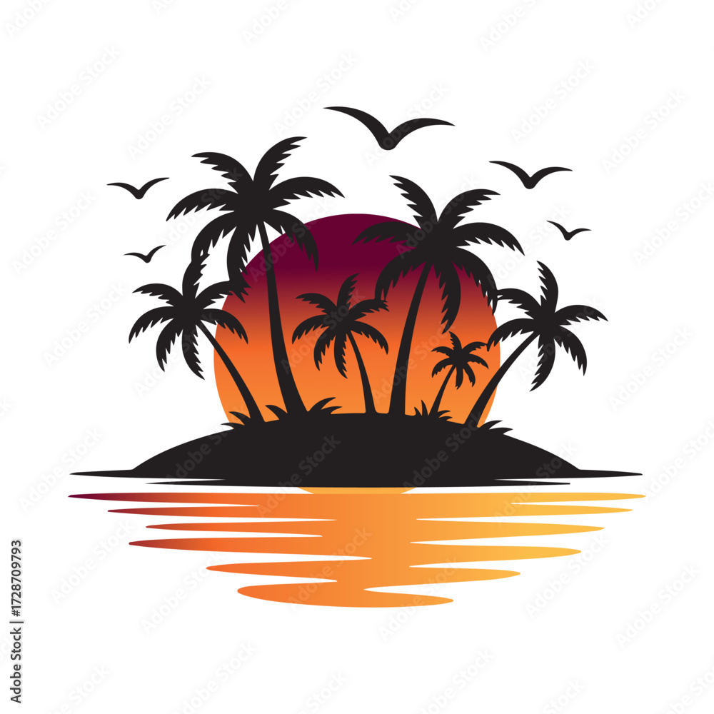 Obraz premium Tropical Palm Tree Sunset Vector Badge T-Shirt Design