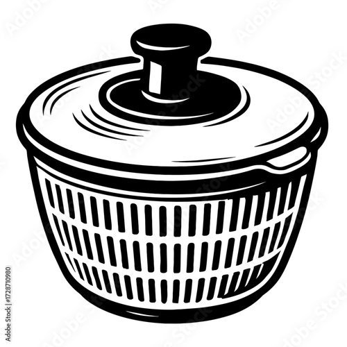 Vector Black and White Salad Spinner - Kitchen Tool Illustration for Healthy Eating and Culinary Prep