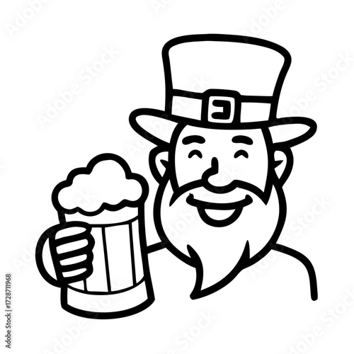 Happy leprechaun holding a beer mug for St. Patrick's Day celebration  