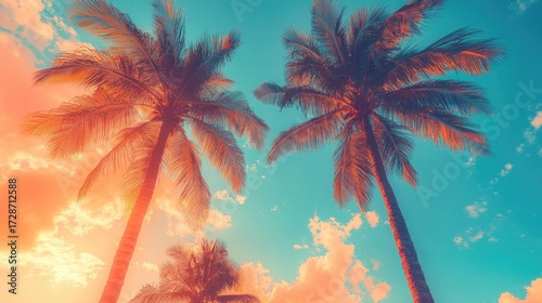 Tropical Palm Trees with Vintage Retro Tones, Beach Vibe for Relaxing and Warm Themed Designs.