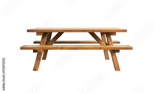 Outdoor picnic table garden park wooden furniture natural setting side view relaxation and gathering experience