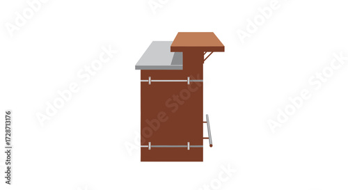 Classic pub bar counter illustration, featuring sturdy wood and metallic accents