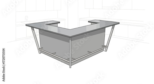 Contemporary kitchen island with counter and minimalist backdrop illustration