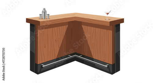 Detailed isometric illustration of a stylish wooden bar counter setup