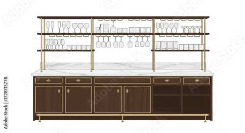 Elegant Bar Cabinet with Glassware Display for Upscale Interiors or Mockups