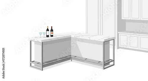 Elegant home bar setup with marble counter and wine display presentation