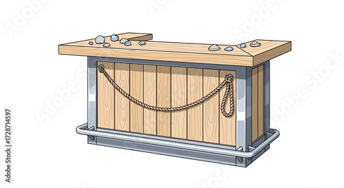 Illustration of a coastal themed bar stand with nautical decor seashells
