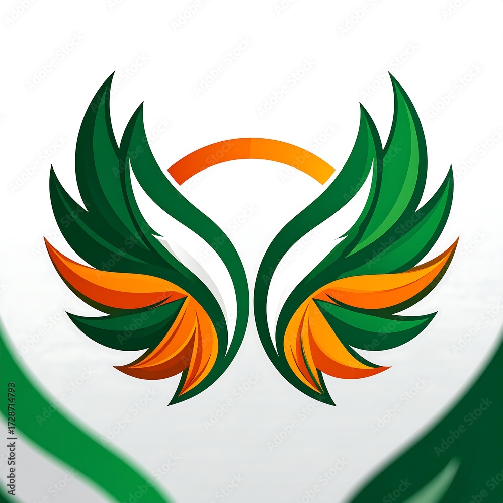 Naklejka premium Wings with sun, vibrant colors