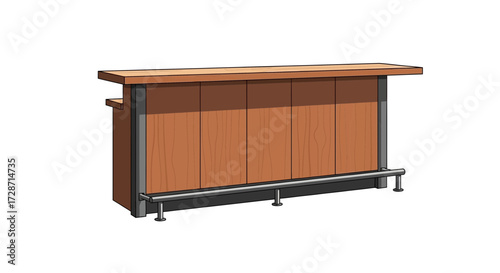 Illustration of a sleek wooden bar with modern metal accents style setup