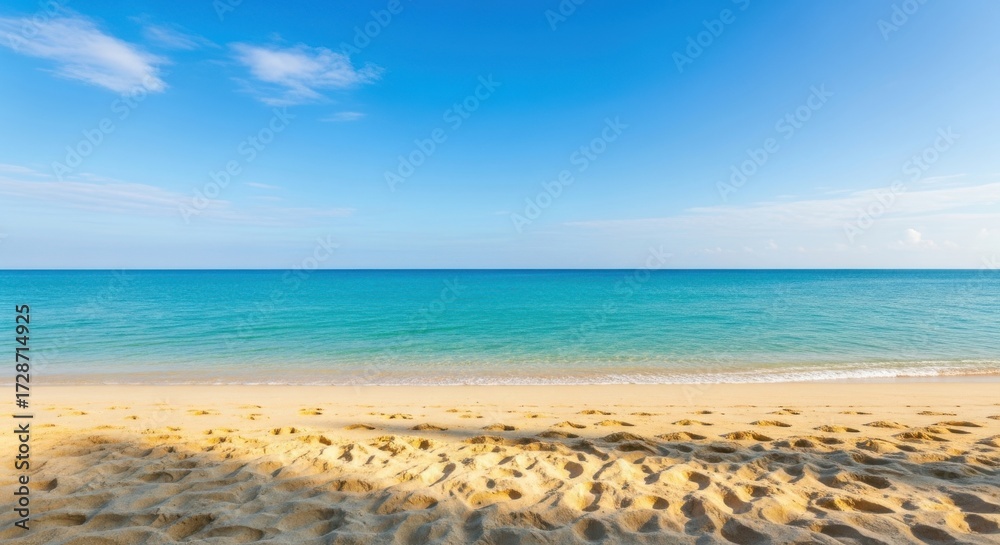 Obraz premium Tranquil tropical beach scene with blue sky and turquoise water serene seaside horizon
