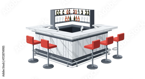 Isolated bar setup with seating and drinks for stylish interior design