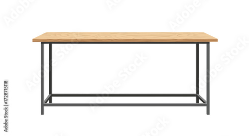 Isolated Wooden Table with Metal Frame for Interior Design Element