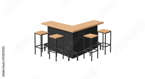 Isometric bar counter with four bar stools minimal style vector illustration