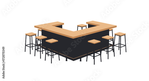 Isometric modern bar with stool vector illustration isolated background
