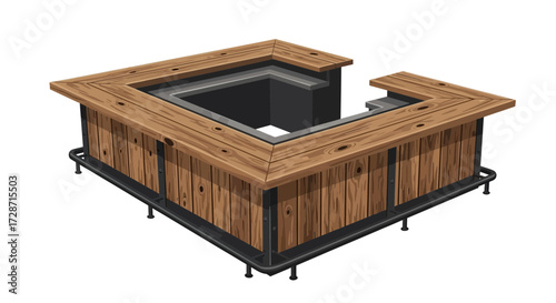 Isometric view showcasing a stylish wooden bar counter design illustration