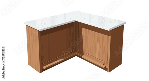 L-shaped Kitchen Island with Quartz Countertop isolated on white backdrop