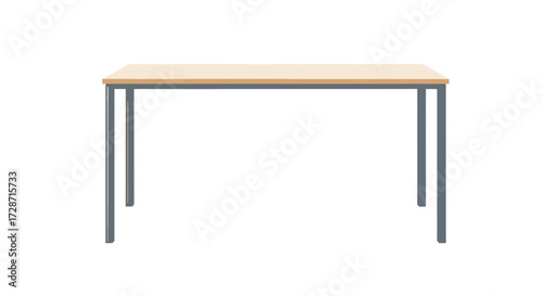 Minimalist light wood table with grey metal frame isolated on white background
