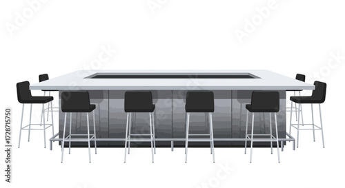 Modern bar area with sleek black stools and a minimalist counter design