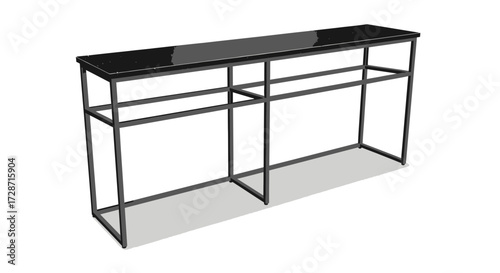 Modern black console table with metal frame isolated on white background
