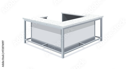 Modern minimalist design of a U-shaped reception desk in neutral tones