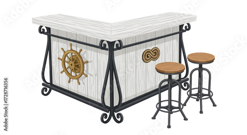 Nautical themed bar setup with stools, perfect for coastal style designs