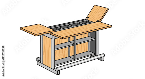 Portable cocktail bar with fold-out shelves and integrated garnish containers