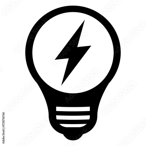 Icono silueta de bombilla con símbolo de rayo. Logo electricidad y energía	