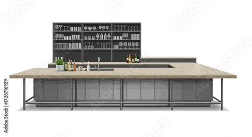 Sophisticated bar setup with glassware and minimalist design elements