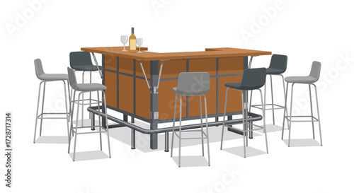 Stylish Indoor Bar Setup with Stools and Beverage for Relaxation