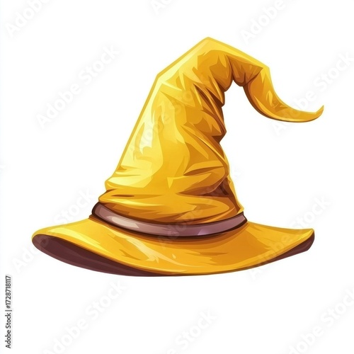 Wizard hat with a crescent moon and stars isolated on white background. Magician hat. Witch hat with stars and crescent moon. Wizard Hat isolated illustration for your design.