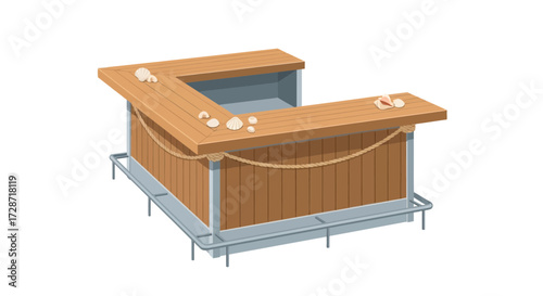 Stylized summer beach bar illustration with seashell decorations theme