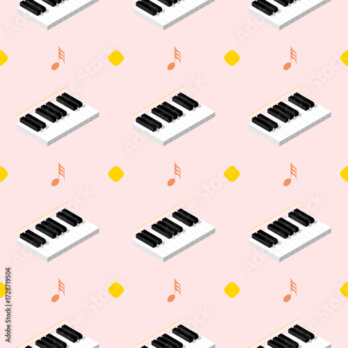 Seamless Pattern Abstract Elements Concert, Performance, Music Piano Keys Notes Vector Design Style Background Illustration Texture For Prints Textiles, Clothing, Gift Wrap, Wallpaper, Pastel