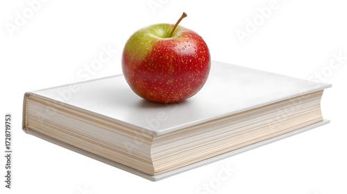 red apple on book isolated on white background
