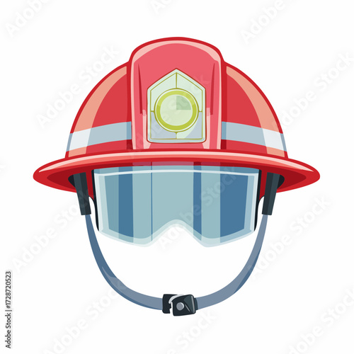 Vibrant vector illustration of a protective red firefighter helmet with clear visor, a symbolic flag of courage and safety, ready for crucial emergency response and heroic rescue missions