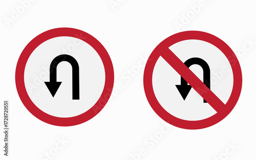 Vector art of uturn sign indicates where uturns are permitted or prohibited, ensuring safe and orderly traffic flow at intersections and roadways