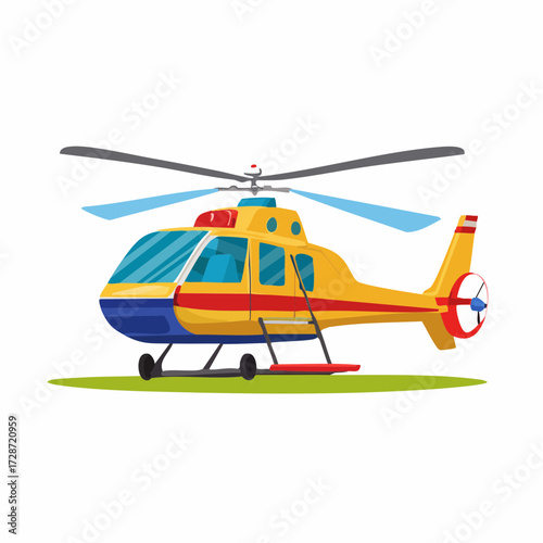 Cheerful vector flag helicopter illustration in vibrant colors, aviation, flight concept