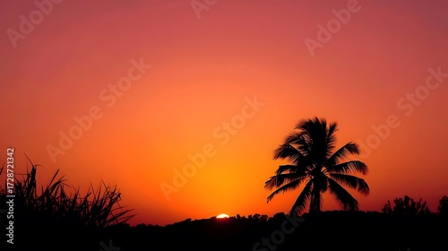 palm tree sunset , AI Generated.