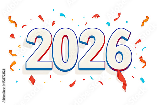 Celebratory 2026: Vibrant Confetti and Bold Typography Mark the Year