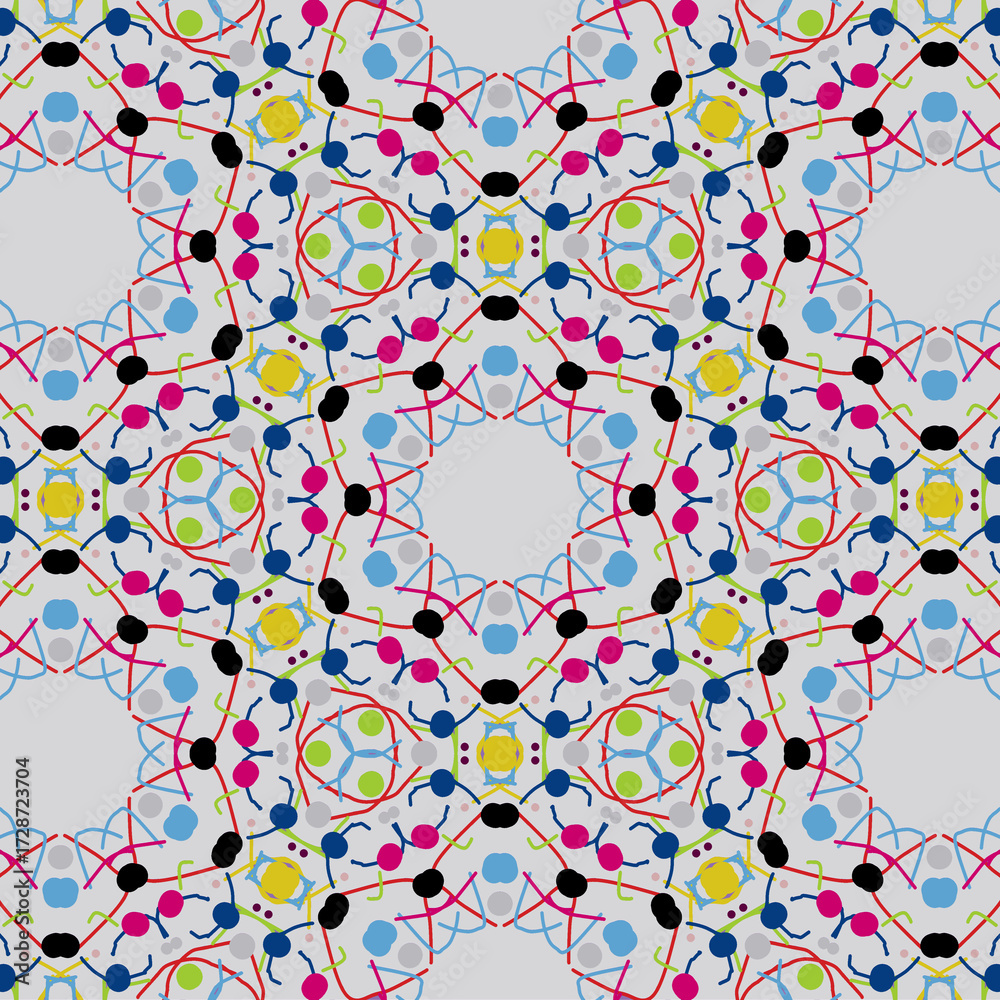 Fototapeta premium Abstract seamless pattern with colorful lines and dots gray
