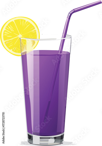 Purple drink with lemon slice and straw glass beverage