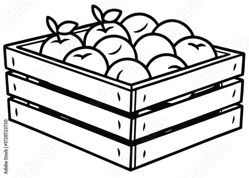 Wooden crate filled with apples and leaves fruit harvest