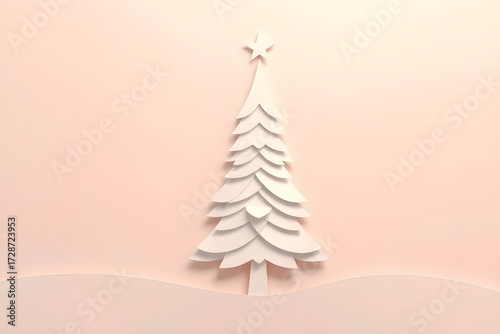 Minimalist Paper Christmas Tree on a Soft Pink Background