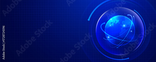 Blue globe in a glass sphere with glowing network lines