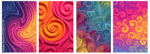 Vector pattern set of gradient swirls in fruity shades background