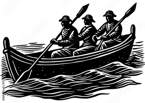 Crew Rowing Boat Silhouette, Columbus Day Voyage SVG, PNG