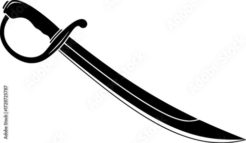 A black, curved pirate saber, sharp blade, vector graphic 