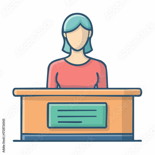 Illustration of a person at a counter with a nameplate - perfect for business or service concepts