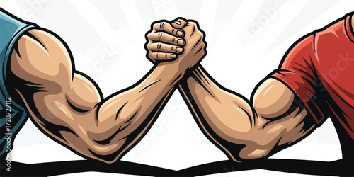 Powerful Arm Wrestling Illustration with Bold Clean Lines